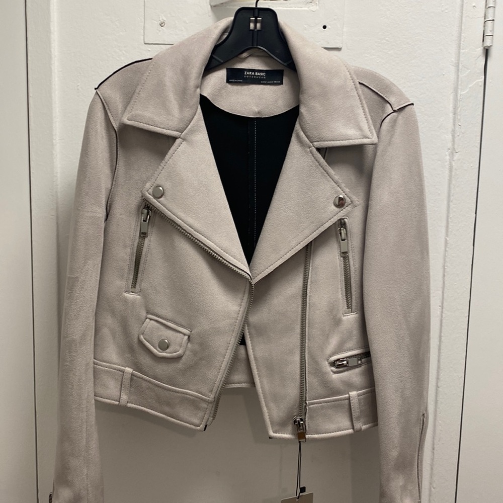 Zara Faux Suede Gray Motorcycle Jacket (NWT)